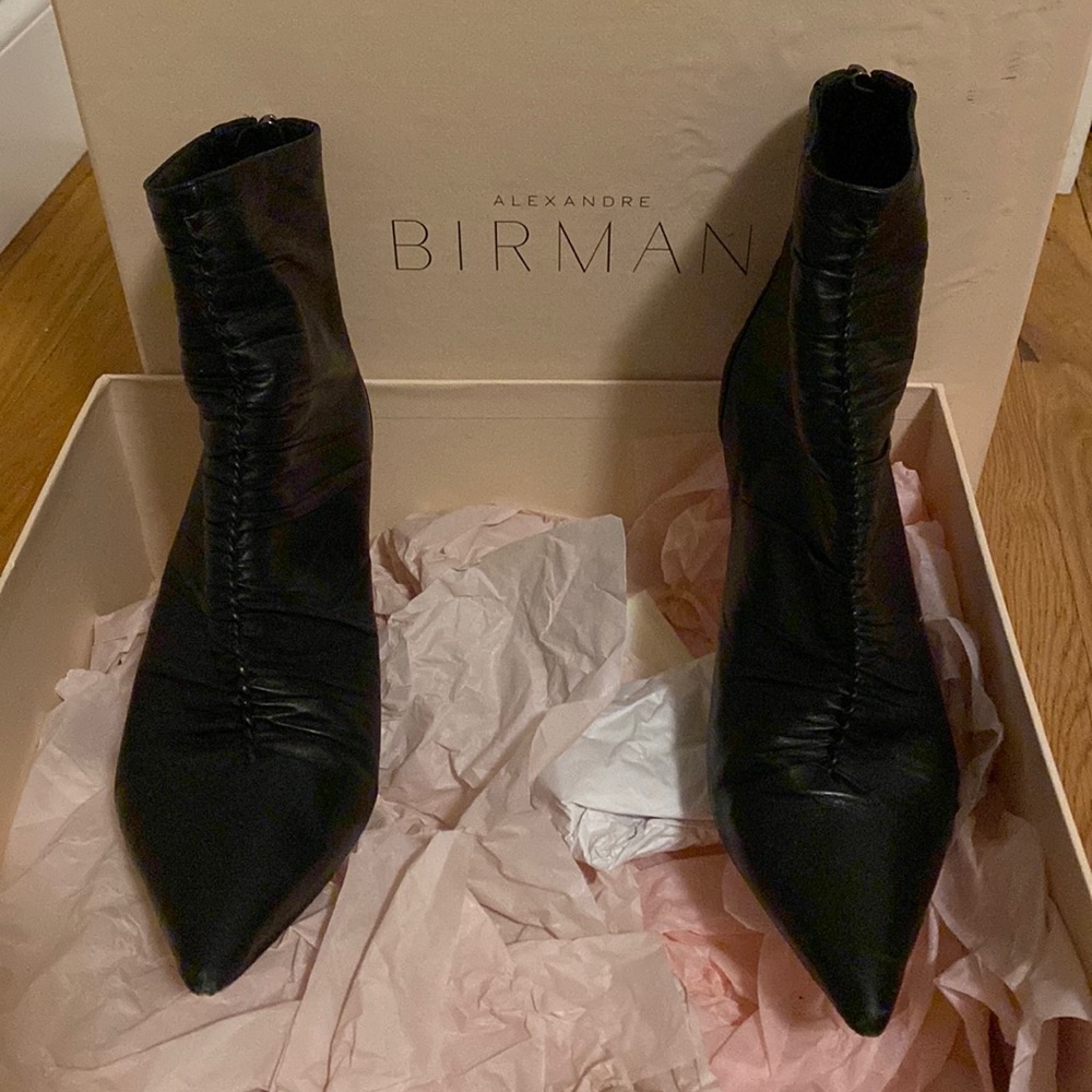 Alexandre Birman 85mm ruched black ankle bootie